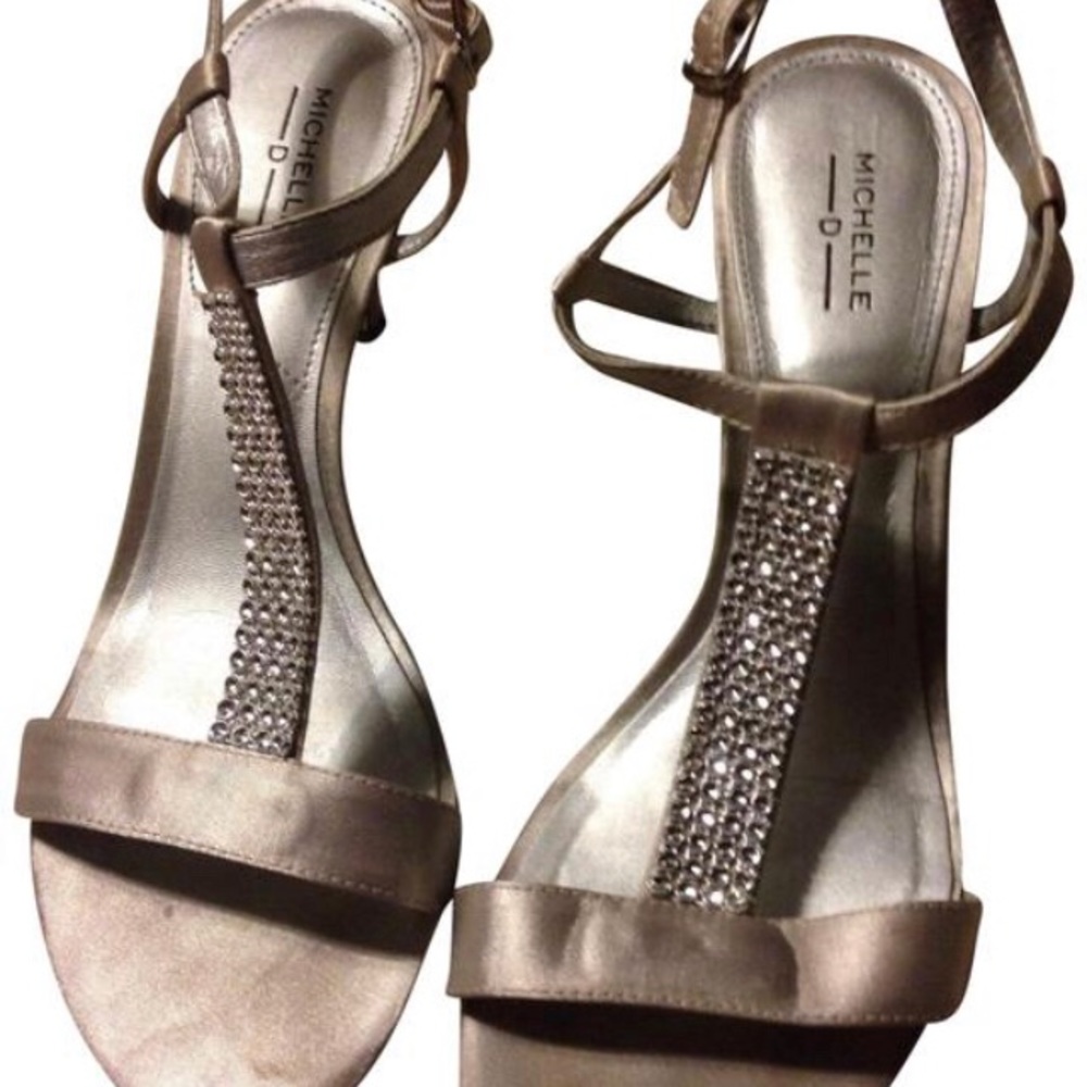 Michelle D Rhinestone Strap Evening Shoe Pewter